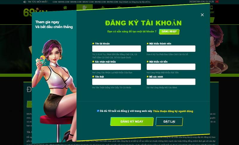 Các bước đăng ký tài khoản chơi game 69VN