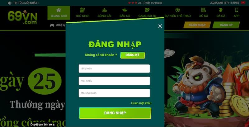 Đăng nhập 69VN trên máy tính thông qua website